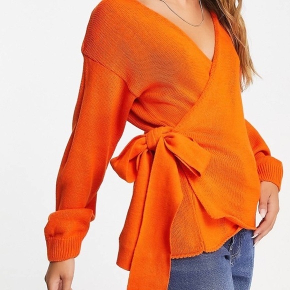 ASOS glamorous wrap front chunky cardigan in orange​​​​​ - Picture 1 of 4